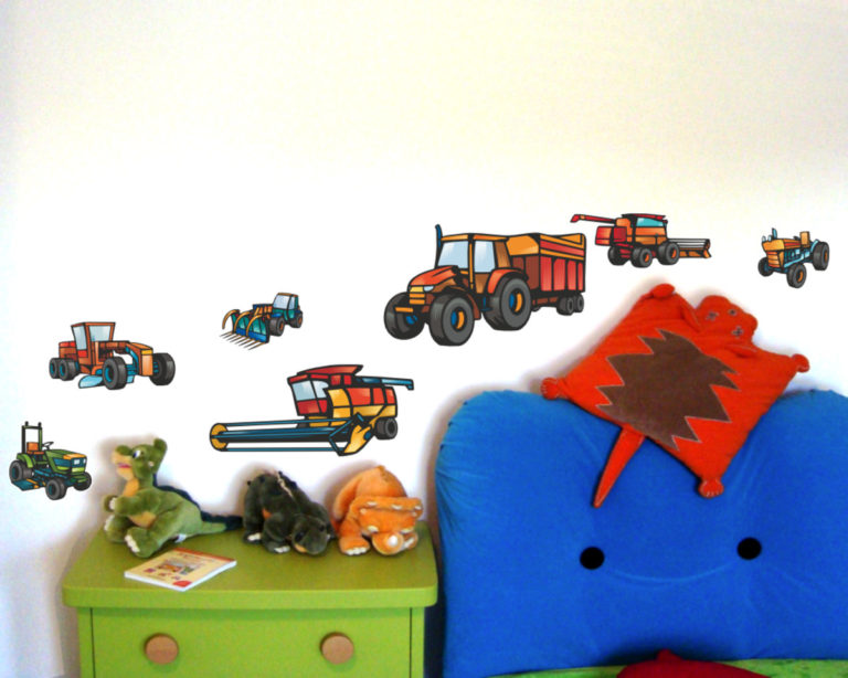Samunshi Wandtattoo Set – 17-teilige Trecker Deko Fürs Kinderzimmer, 2x 16x26 Cm, Bunte Aufkleber