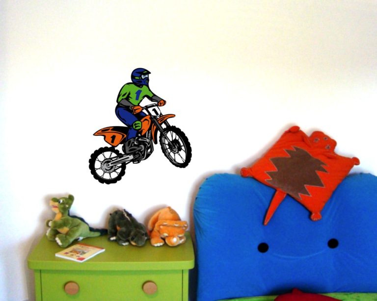 Motocross Wandtattoo – 58x60 Cm Bunter Digitaldruck – Perfekt Fürs Kinderzimmer, Rückstandslos Entfernbar